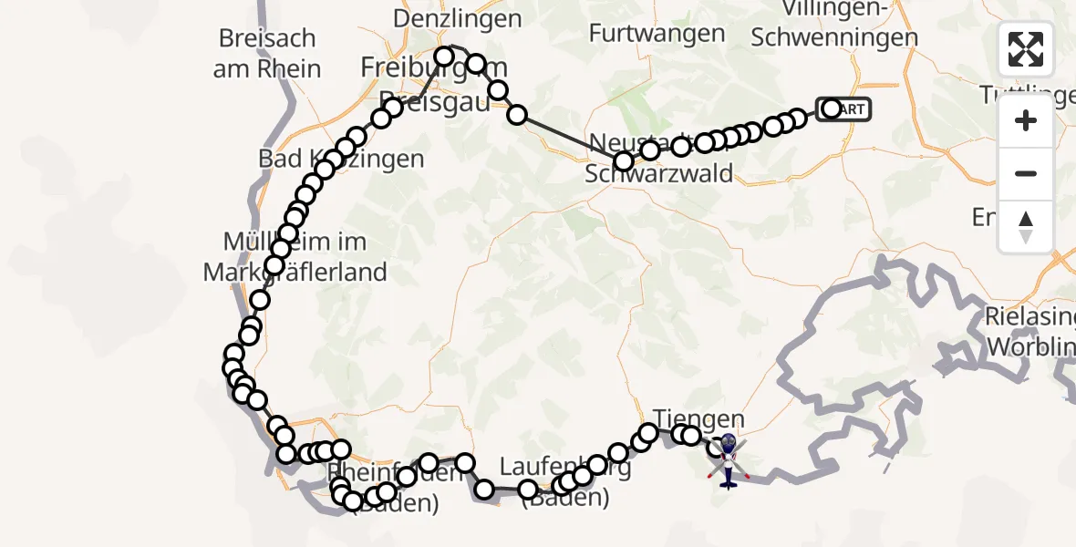 Flugroute Polizeihubschrauber Donaueschingen-Villingen Flugplatz - Dangstetten, 23 März 2026, 11:39
