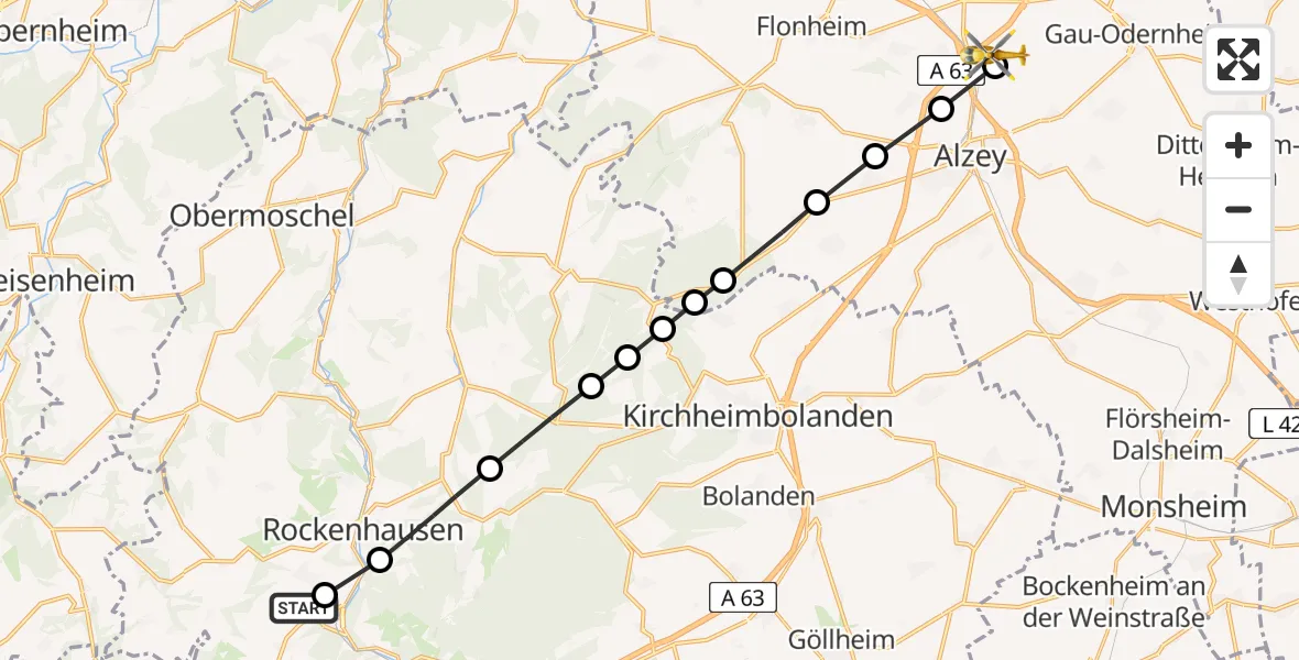 Routekaart van de vlucht: Rettungshubschrauber nach Albig, Langgasse