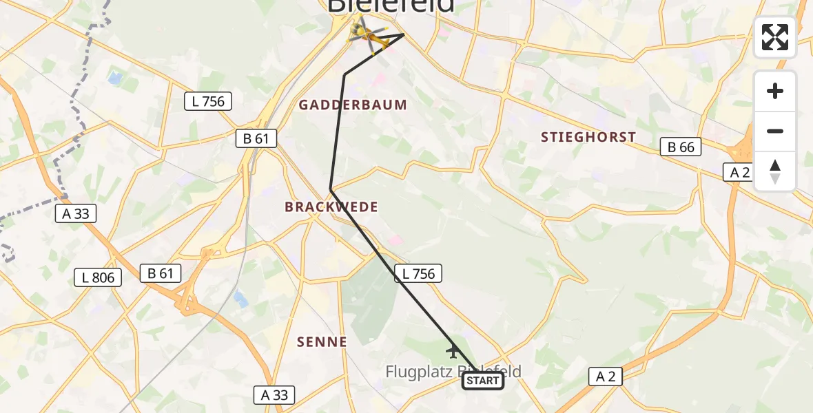 Flugroute Rettungshubschrauber Bielefeld - Bielefeld, 23 März 2026, 11:48