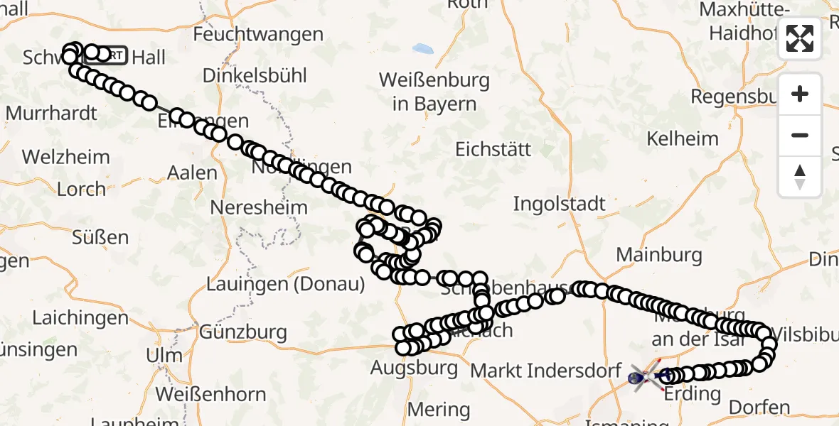 Routekaart van de vlucht: Polizeihubschrauber nach München Flughafen