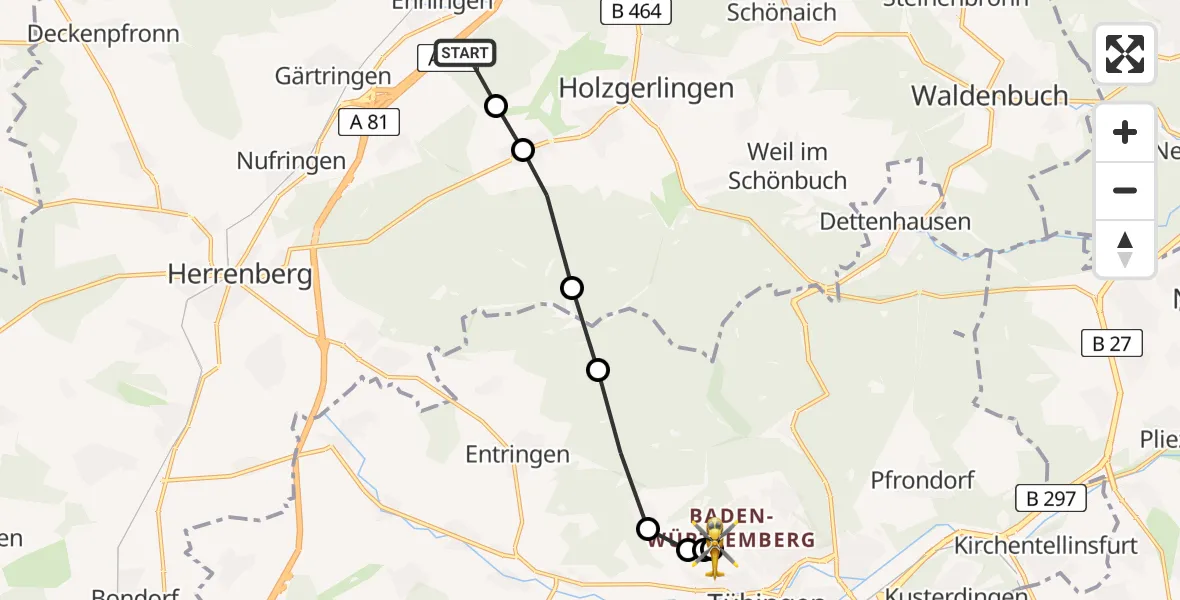 Routekaart van de vlucht: Rettungshubschrauber nach Tübingen Trauma Hospital