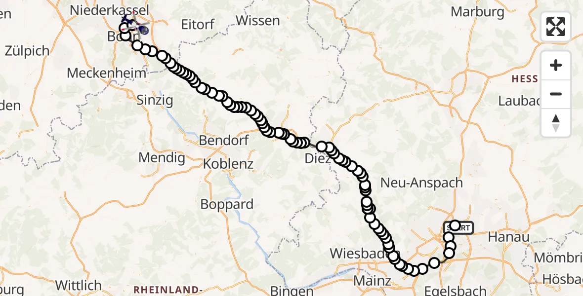 Flugroute Polizeihubschrauber Nord-Ost - Sankt Augustin, 23 März 2026, 12:15
