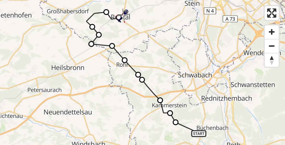 Routekaart van de vlucht: Polizeihubschrauber nach Roßtal, Breitenlohe