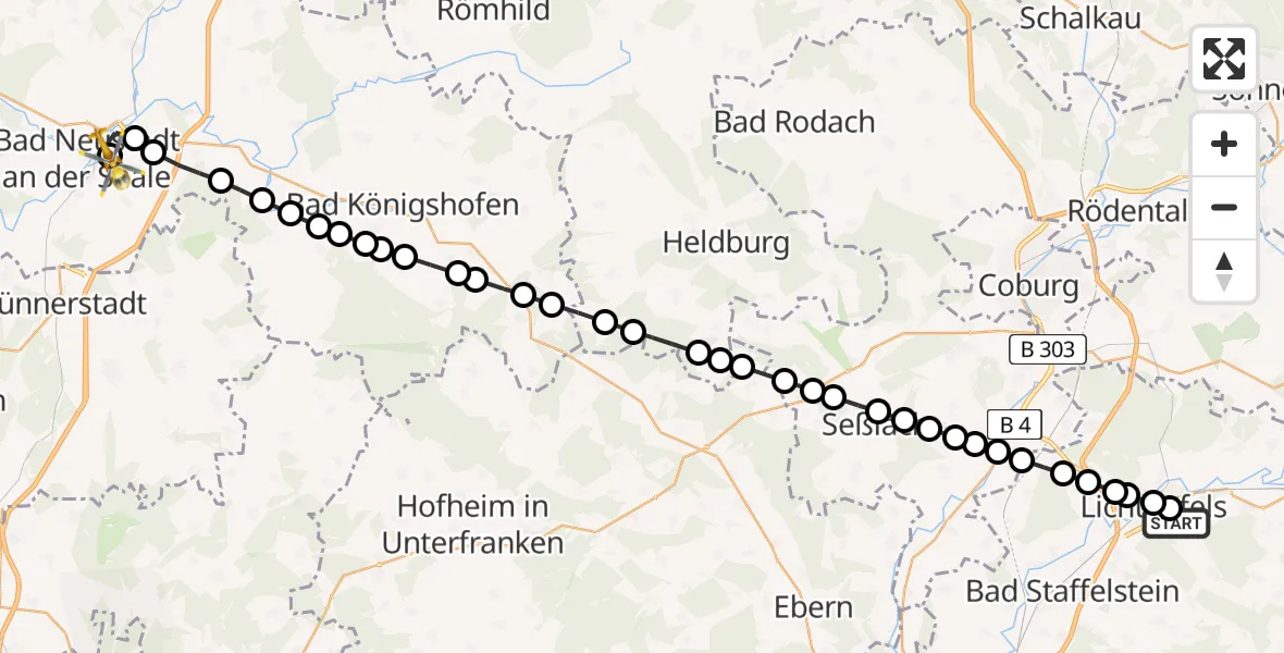 Flugroute Ambulanzhubschrauber Regiomed Hospital Lichtenfels - Bad Neustadt an der Saale Hospital, 23 März 2026, 12:16