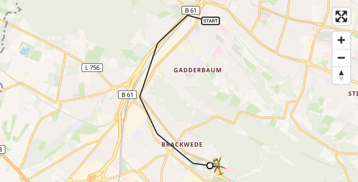Flugroute Rettungshubschrauber Bielefeld - Luftrettungszentrum Bielefeld, 23 März 2026, 12:17