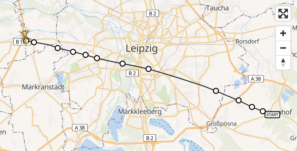 Flugroute Rettungshubschrauber Erdmannshain - ADAC Air Rescue Station Leipzig/Schkeuditz-Dölzig Hubschrauberlandeplatz (Christoph 61), 23 März 2026, 12:25
