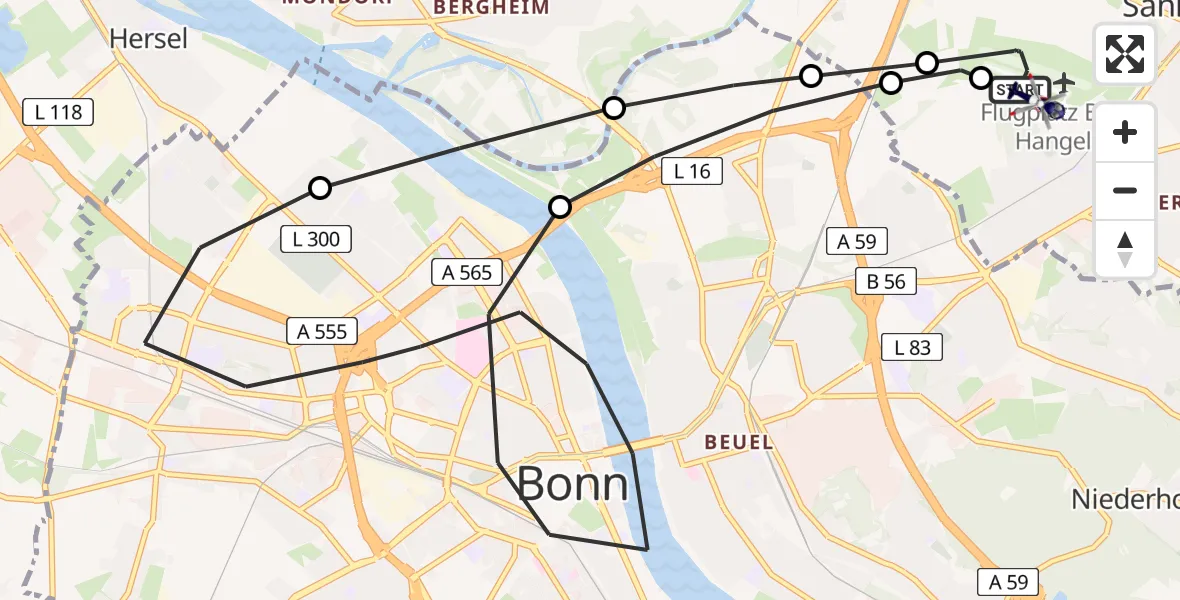 Routekaart van de vlucht: Polizeihubschrauber nach Bonn-Hangelar Flugplatz