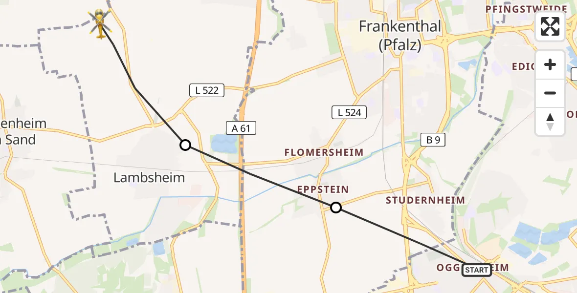 Routekaart van de vlucht: Rettungshubschrauber nach Lambsheim, K 2