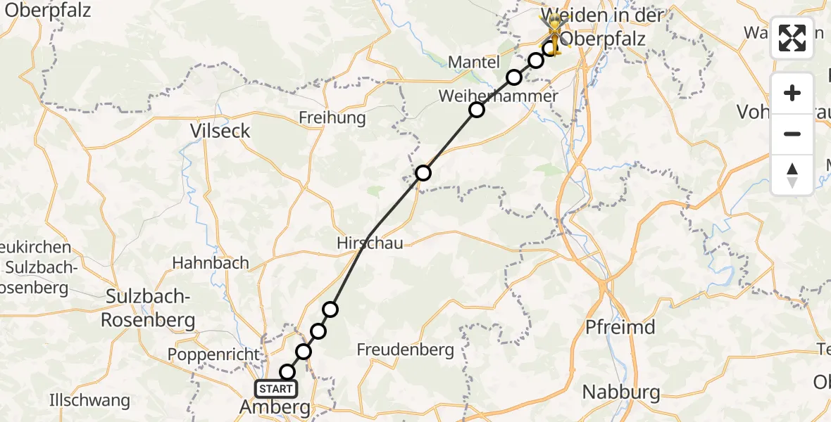 Flugroute Rettungshubschrauber Amberg - Latsch, 23 März 2026, 12:35