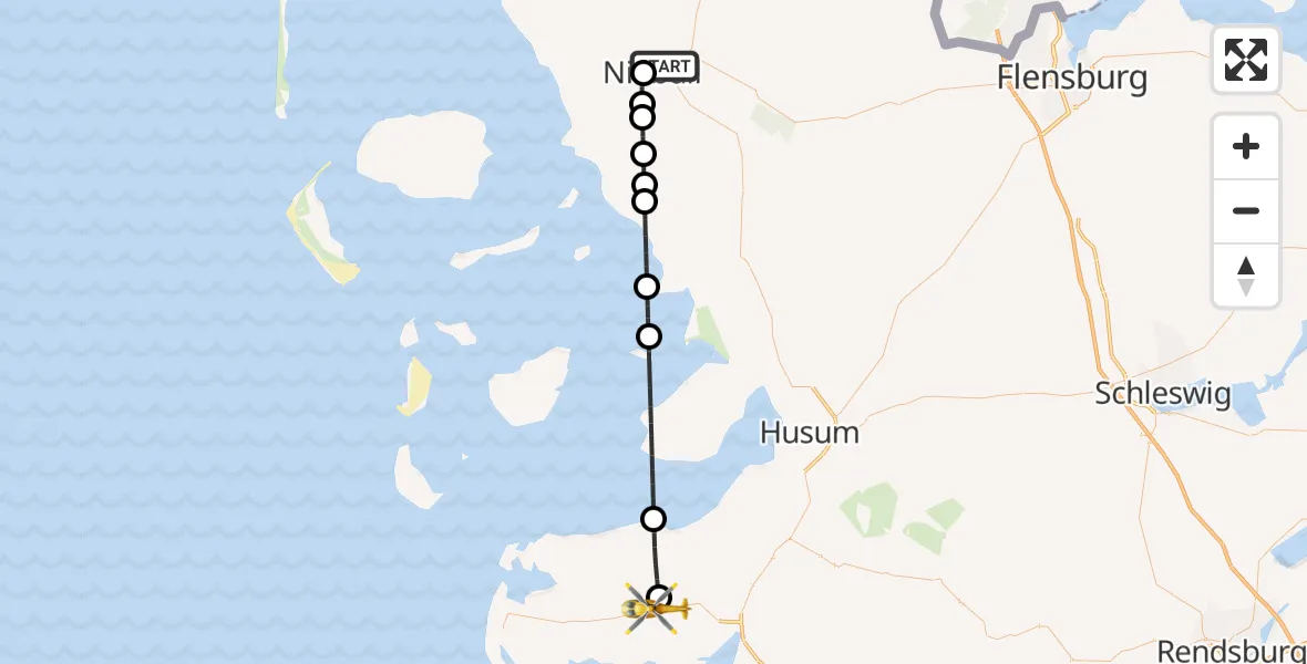 Flugroute Rettungshubschrauber Niebüll - Katharinenheerd, 23 März 2026, 12:37