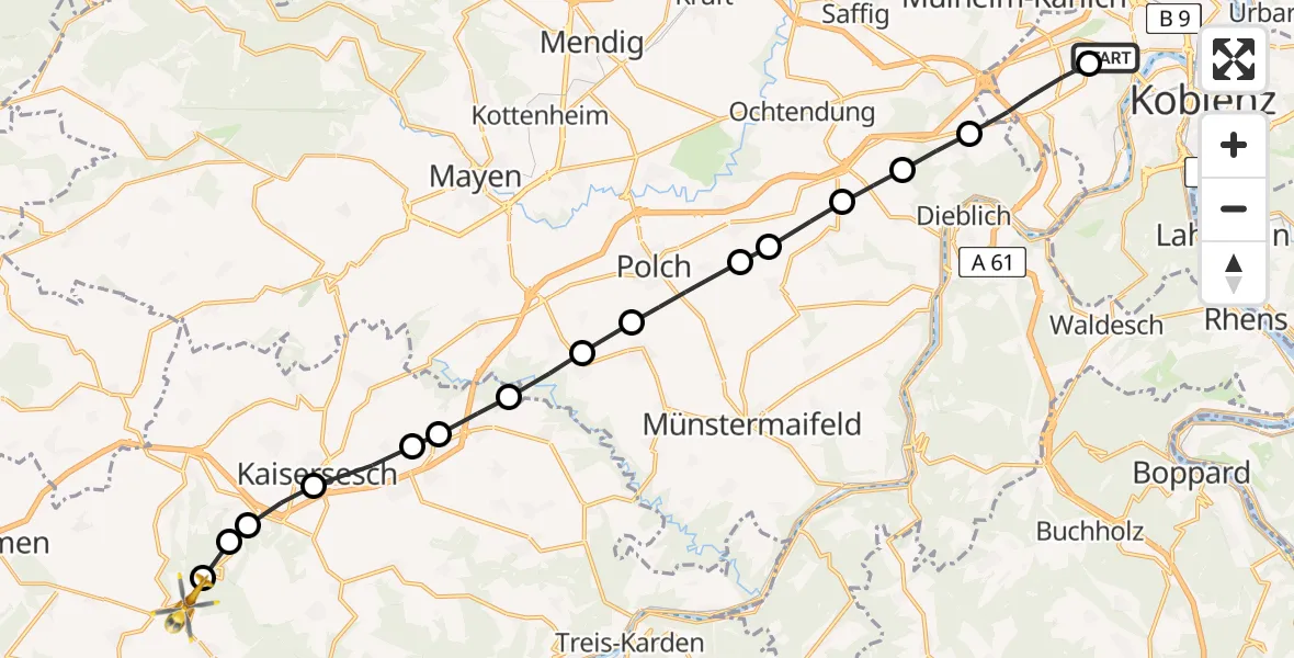 Flugroute Rettungshubschrauber Koblenz - Büchel, 23 März 2026, 12:37