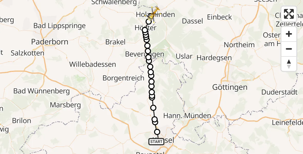 Flugroute Rettungshubschrauber Kassel - Stahle, 23 März 2026, 12:46