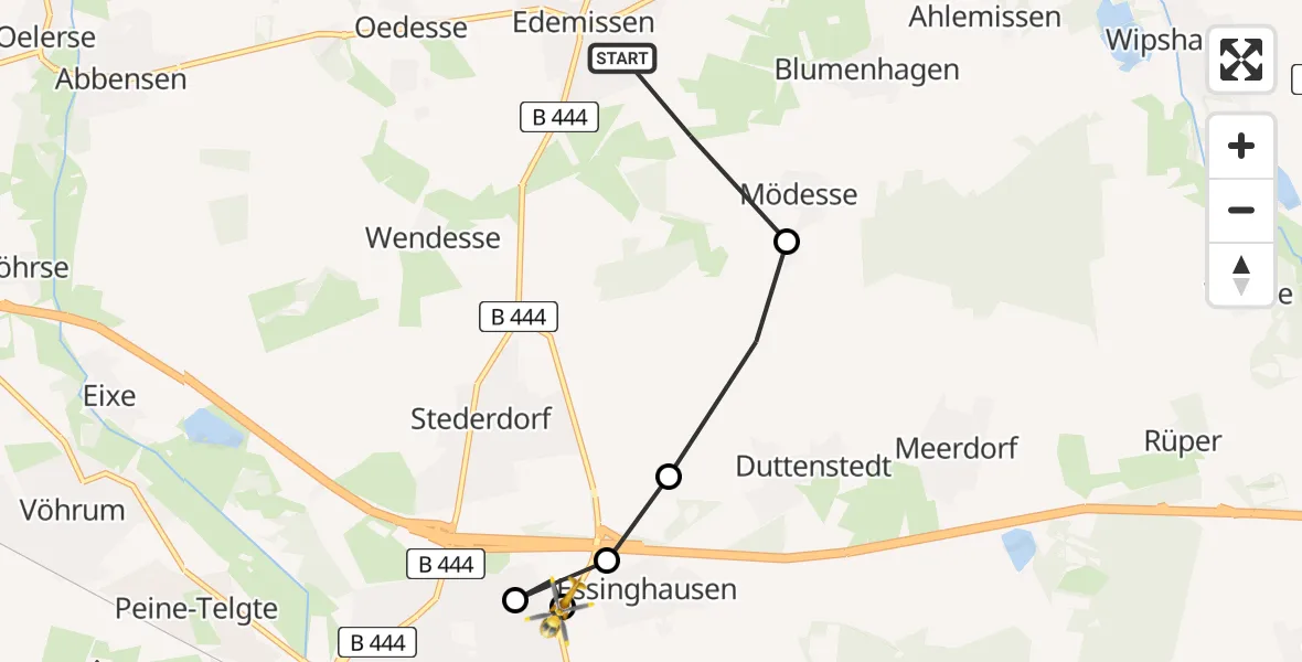 Flugroute Rettungshubschrauber Edemissen - Essinghausen, 23 März 2026, 12:48