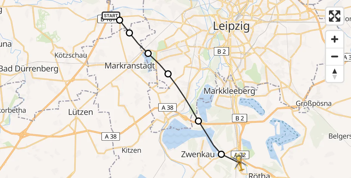 Routekaart van de vlucht: Rettungshubschrauber nach Böhlen, Am Ring