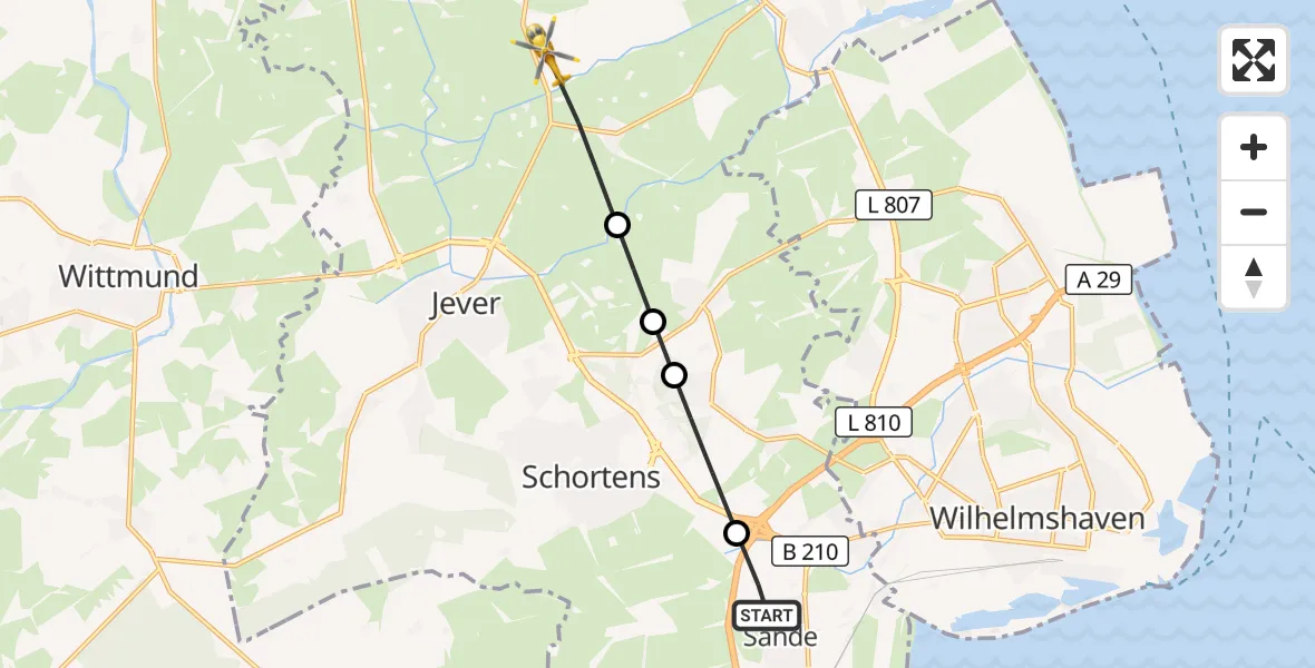 Flugroute Rettungshubschrauber Sande - Oldorf, 23 März 2026, 12:51