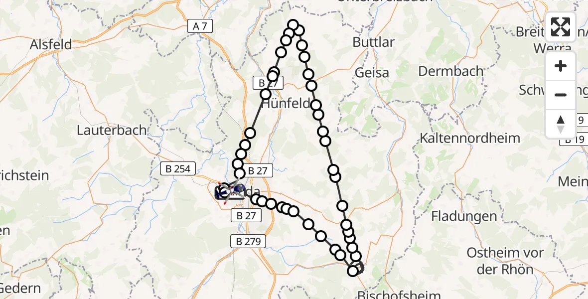 Flugroute Polizeihubschrauber Fulda - Fulda, 23 März 2026, 13:00