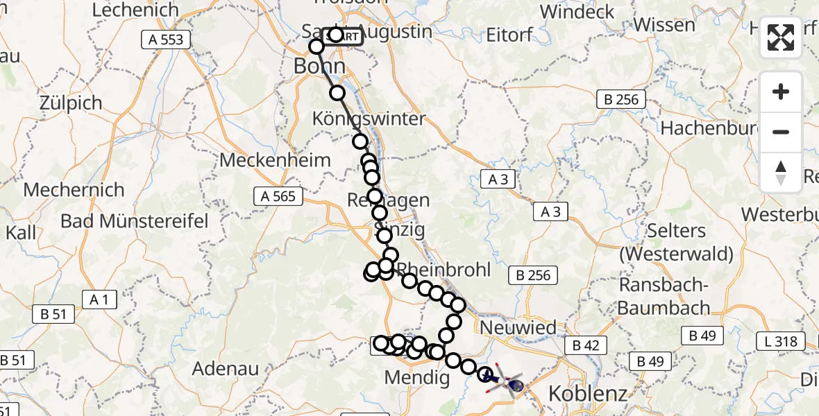 Flugroute Polizeihubschrauber Meindorf - Bassenheim, 23 März 2026, 13:08