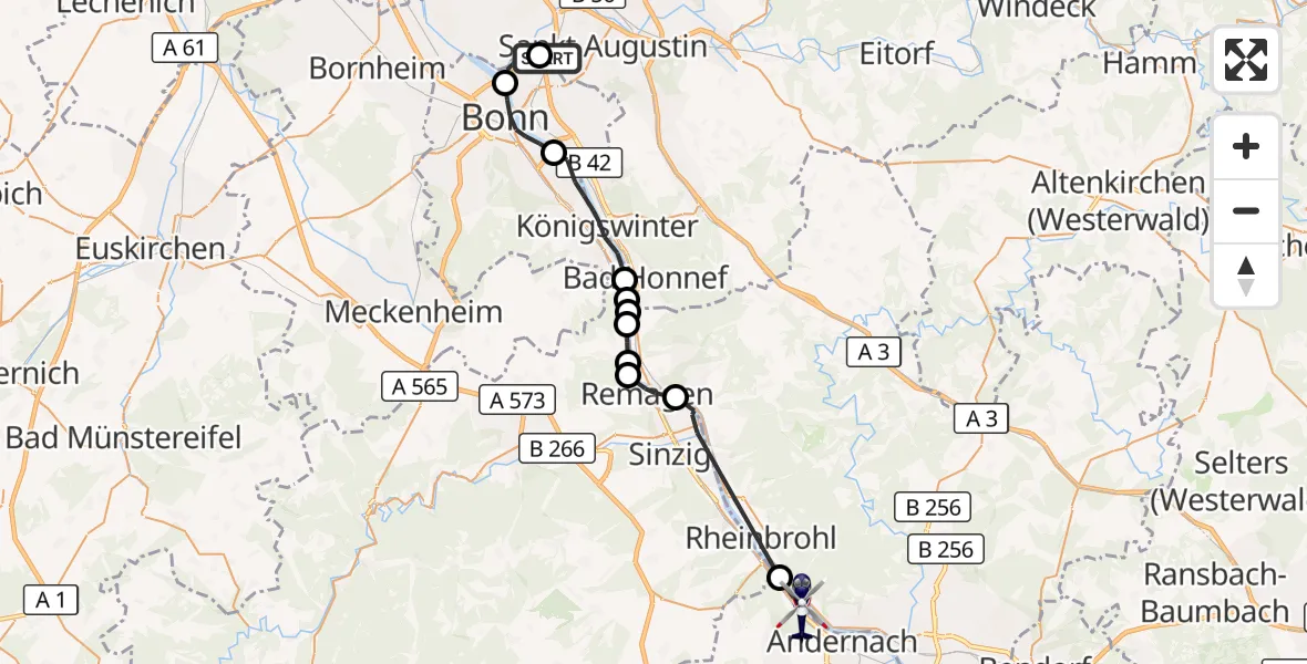 Flugroute Polizeihubschrauber Sankt Augustin - Namedy, 23 März 2026, 13:14