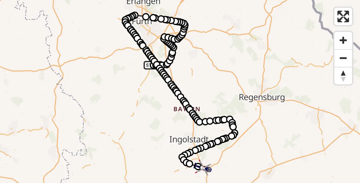 Routekaart van de vlucht: Polizeihubschrauber nach Waal, St 2409