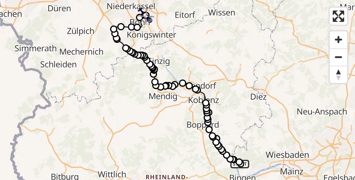 Flugroute Polizeihubschrauber Aulhausen - Sankt Augustin, 23 März 2026, 13:18