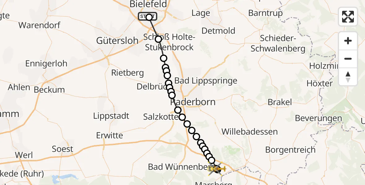 Flugroute Rettungshubschrauber Luftrettungszentrum Bielefeld - Meerhof, 23 März 2026, 13:22