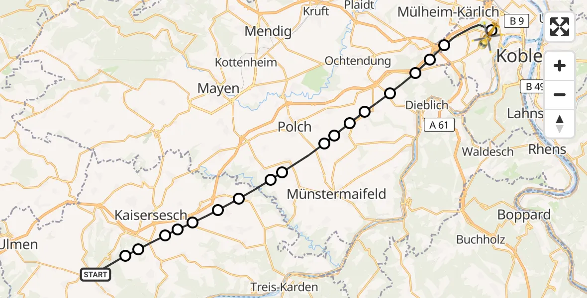 Routekaart van de vlucht: Rettungshubschrauber nach Koblenz, Rübenacher Straße