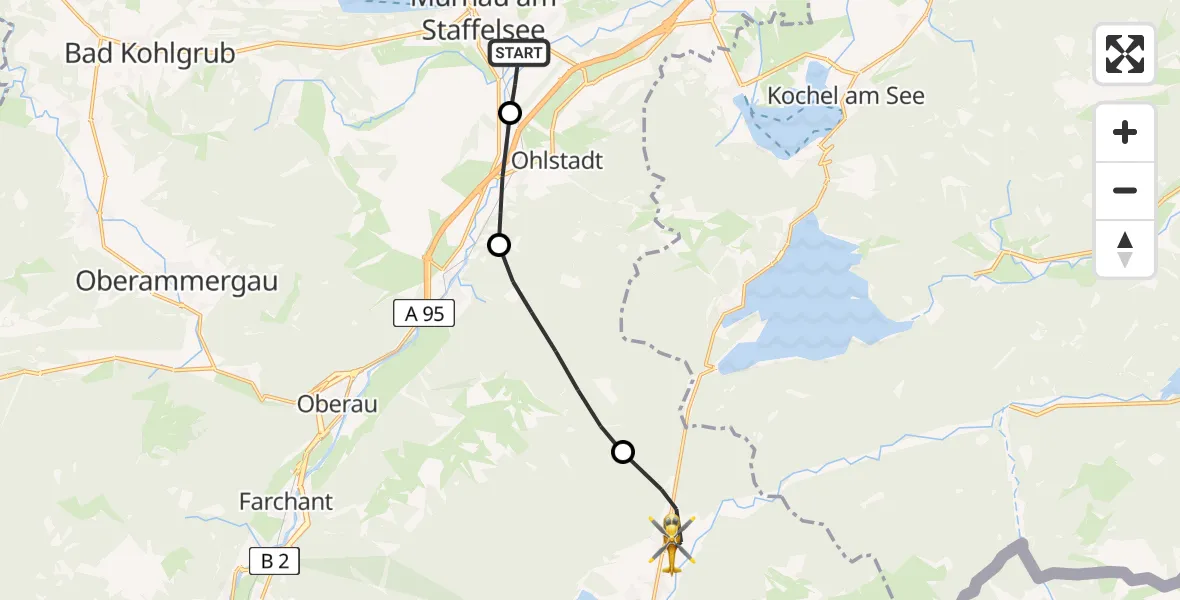 Routekaart van de vlucht: Rettungshubschrauber nach Wallgau, Isarstraße