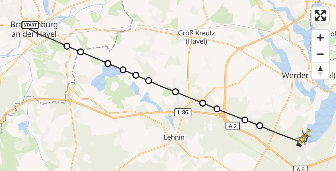 Flugroute Rettungshubschrauber Brandenburg an der Havel - Ferch, 23 März 2026, 13:25