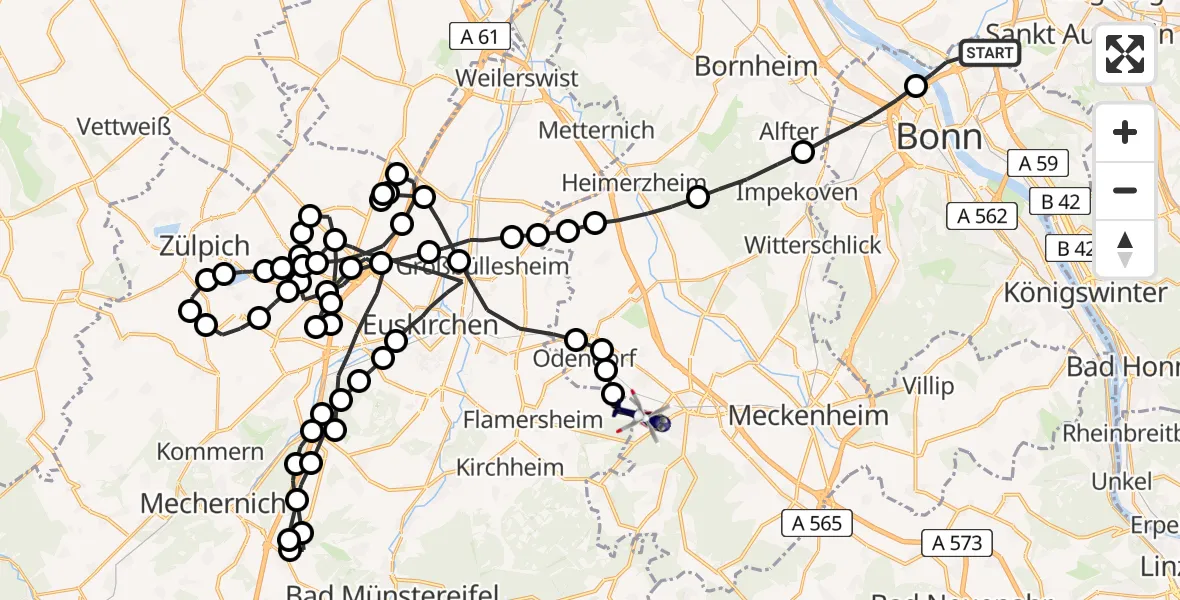 Flugroute Polizeihubschrauber Bonn - Rheinbach, 23 März 2026, 13:30