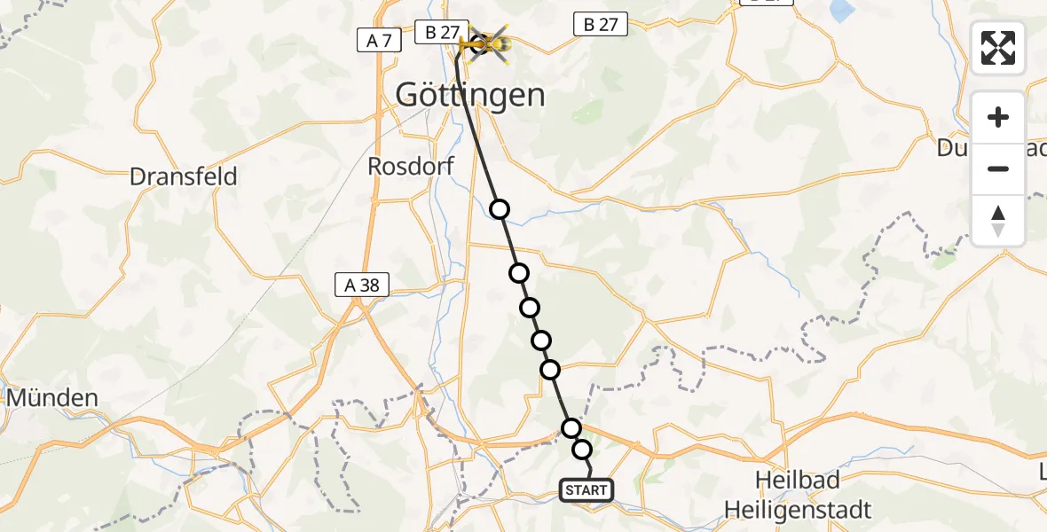 Flugroute Rettungshubschrauber Marth - Göttingen University Clinic Hubschrauberlandeplatz, 23 März 2026, 13:30