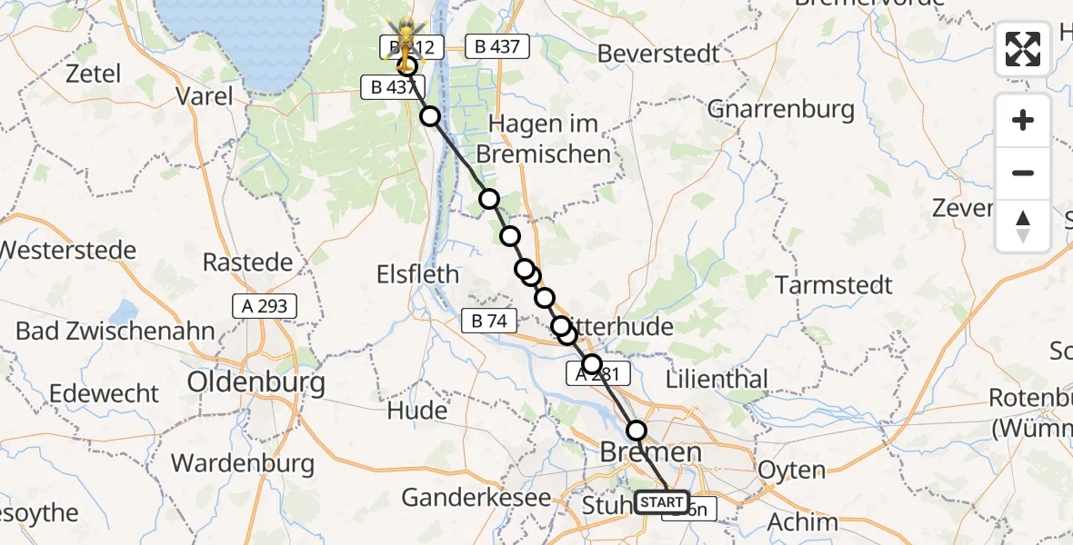 Flugroute Rettungshubschrauber Bremen-Süd - Esenshamm, 23 März 2026, 13:32