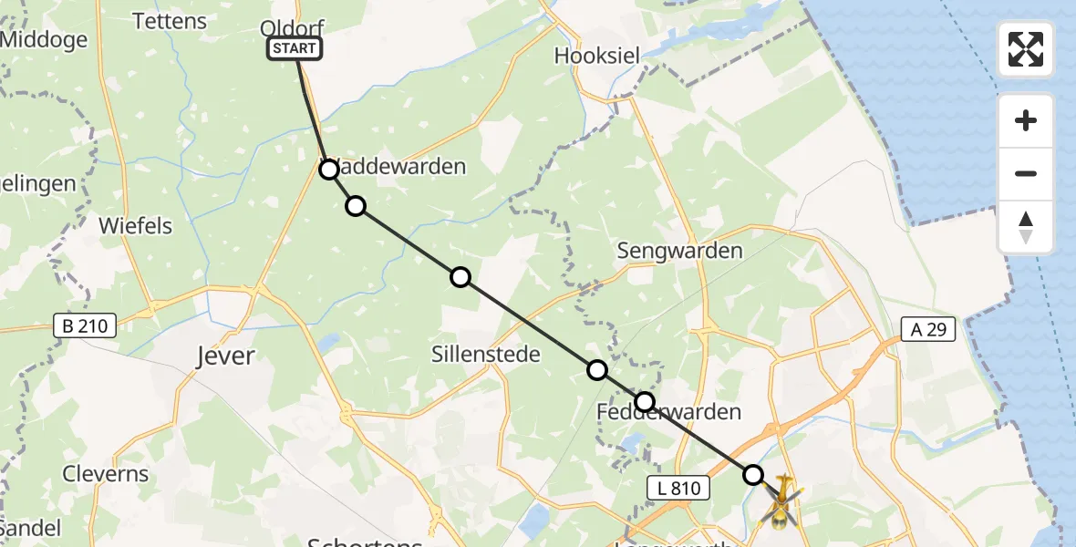 Flugroute Rettungshubschrauber Oldorf - Wilhelmshaven, 23 März 2026, 13:33