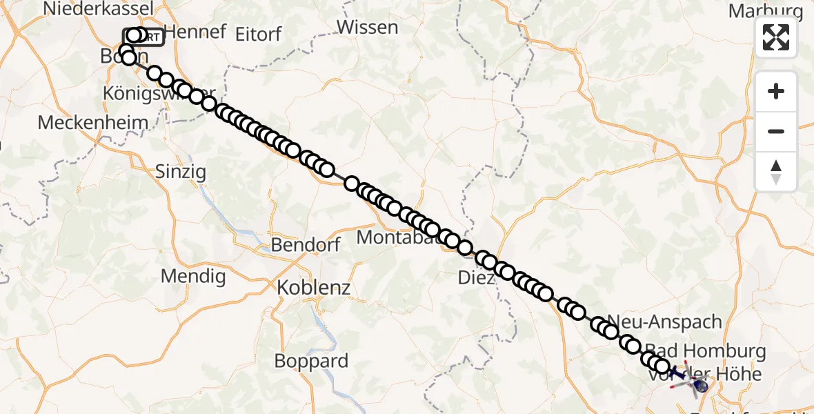 Routekaart van de vlucht: Polizeihubschrauber nach Oberursel (Taunus), Richthofenstraße