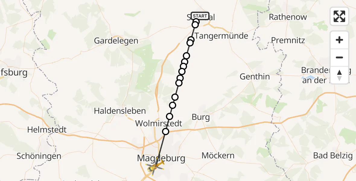 Flugroute Ambulanzhubschrauber Stendal - Magdeburg, 23 März 2026, 13:43