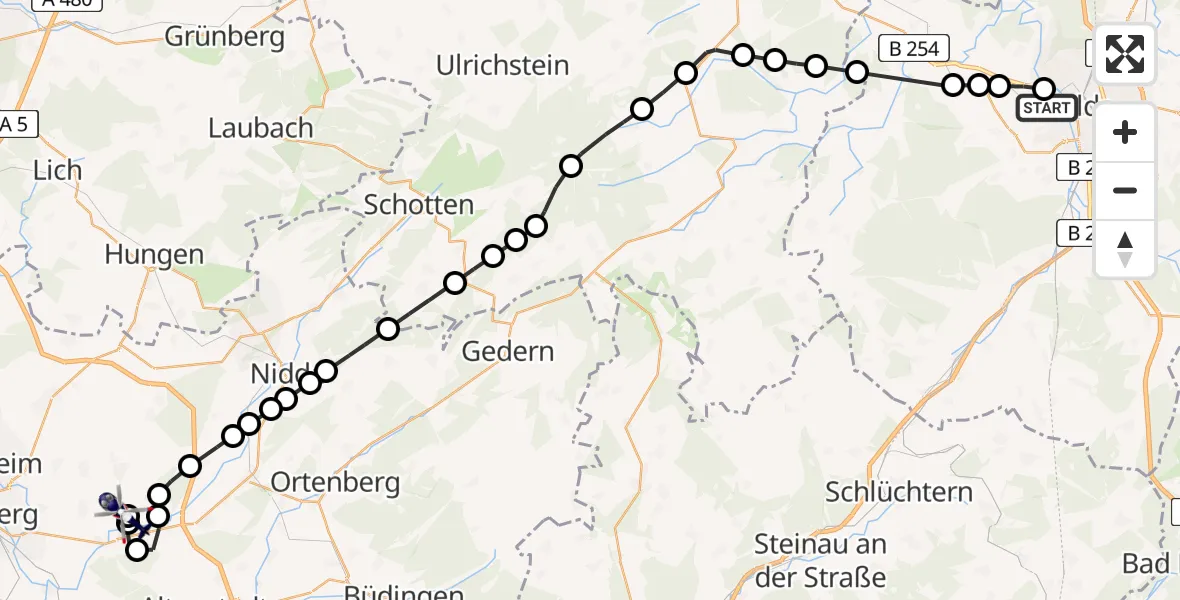 Routekaart van de vlucht: Polizeihubschrauber nach Flugplatz Reichelsheim