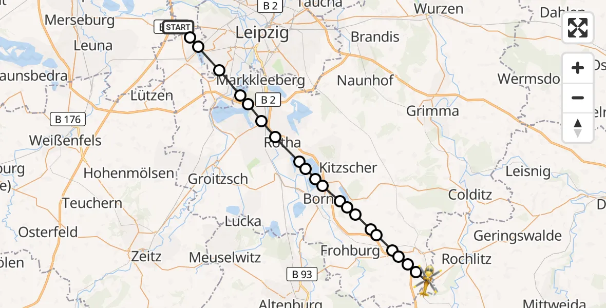 Flugroute Rettungshubschrauber Schkeuditz - Narsdorf, 23 März 2026, 13:50