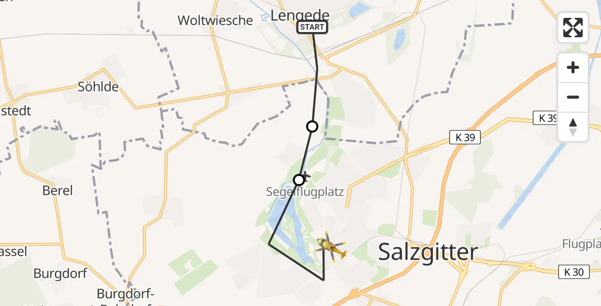 Flugroute Rettungshubschrauber Lengede - Ortschaft Nord, 23 März 2026, 13:52