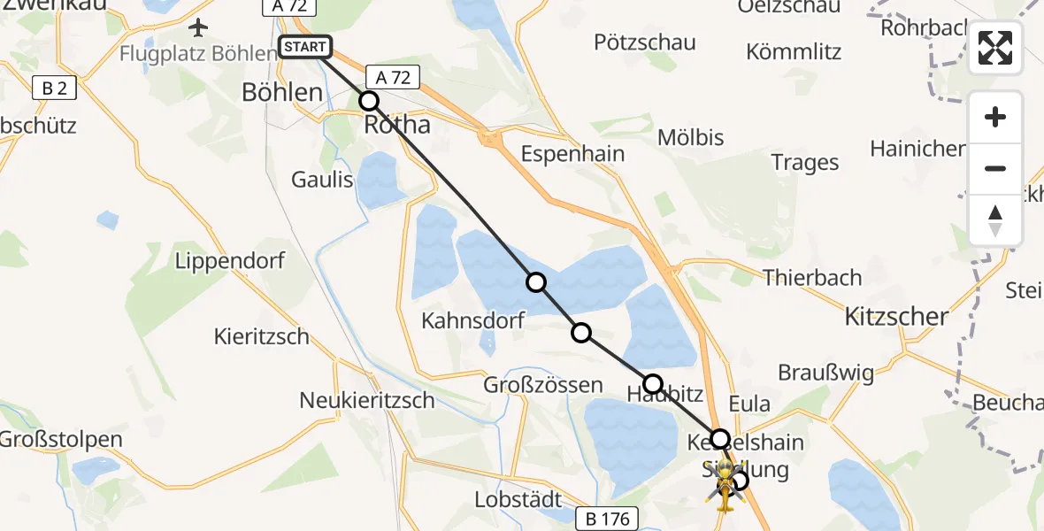 Routekaart van de vlucht: Rettungshubschrauber nach Sana Hospital Borna