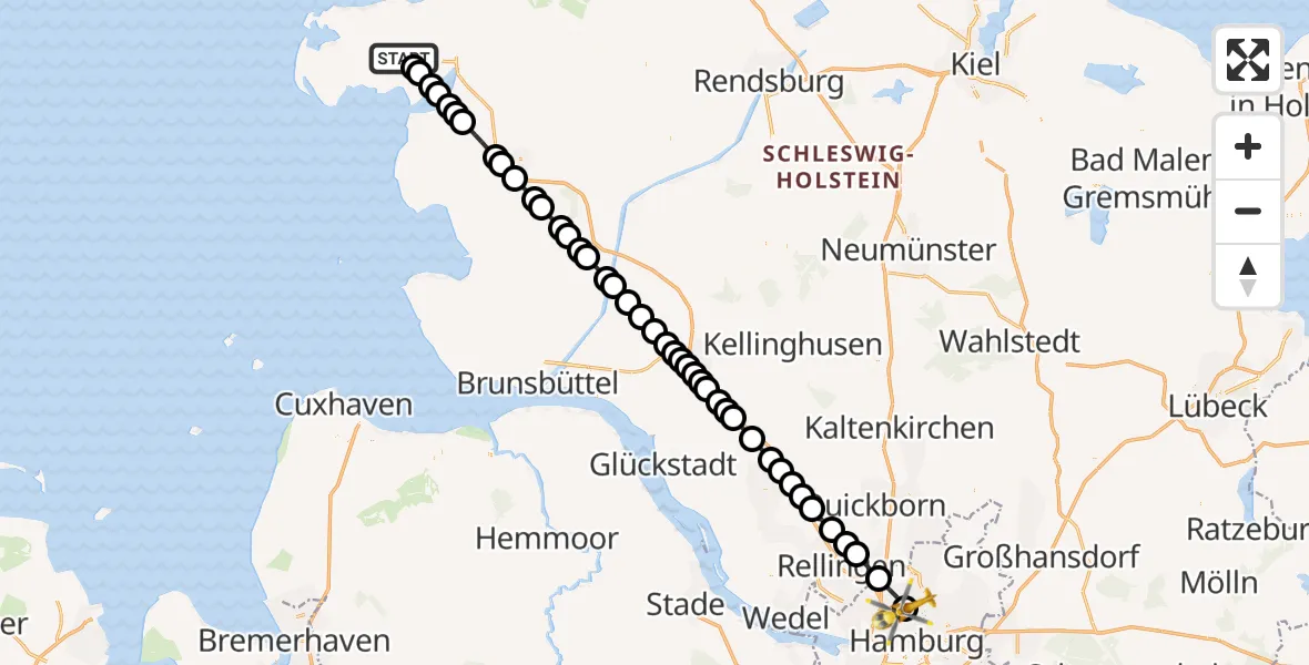 Routekaart van de vlucht: Rettungshubschrauber nach Universitätsklinikum Hamburg-Eppendorf Hubschrauberlandeplatz