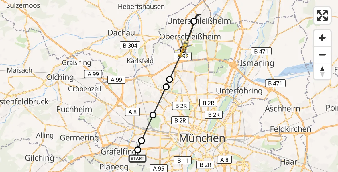 Routekaart van de vlucht: Rettungshubschrauber nach Oberschleißheim, Sonnenstraße