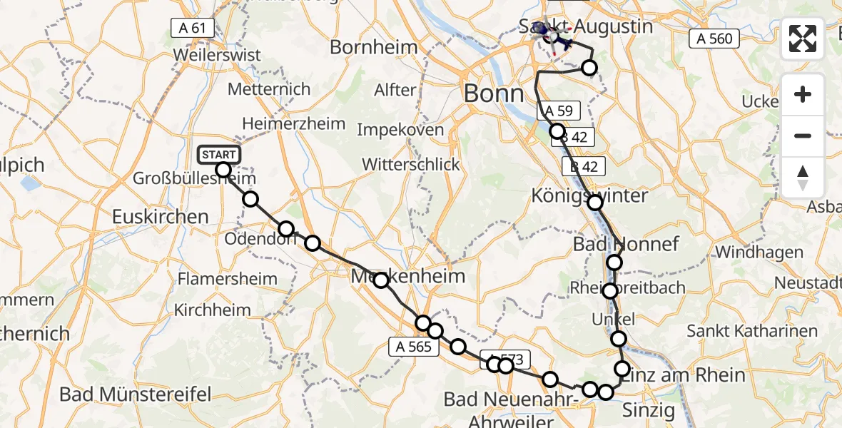 Flugroute Polizeihubschrauber Wüschheim - Bonn-Hangelar Flugplatz, 23 März 2026, 14:02