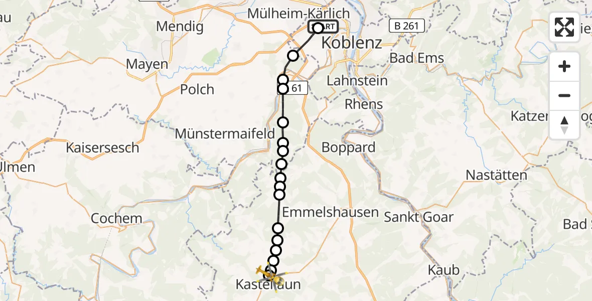 Flugroute Rettungshubschrauber Bubenheim - Kastellaun, 23 März 2026, 14:03