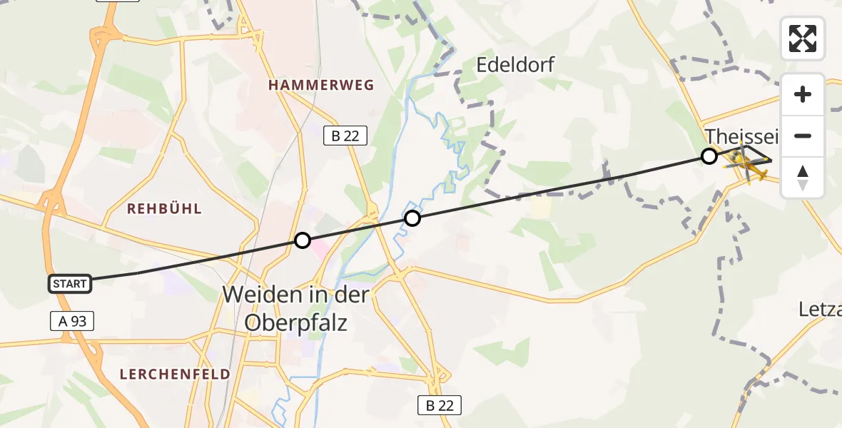 Routekaart van de vlucht: Rettungshubschrauber nach Theisseil
