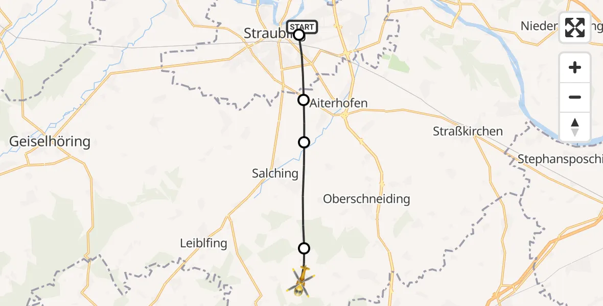 Flugroute Rettungshubschrauber Sankt Elisabeth Hospital Straubing - Hankofen, 23 März 2026, 14:11