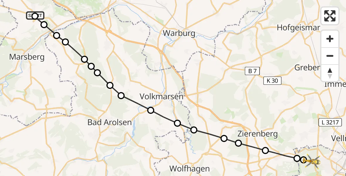 Routekaart van de vlucht: Rettungshubschrauber nach Kassel, L 636