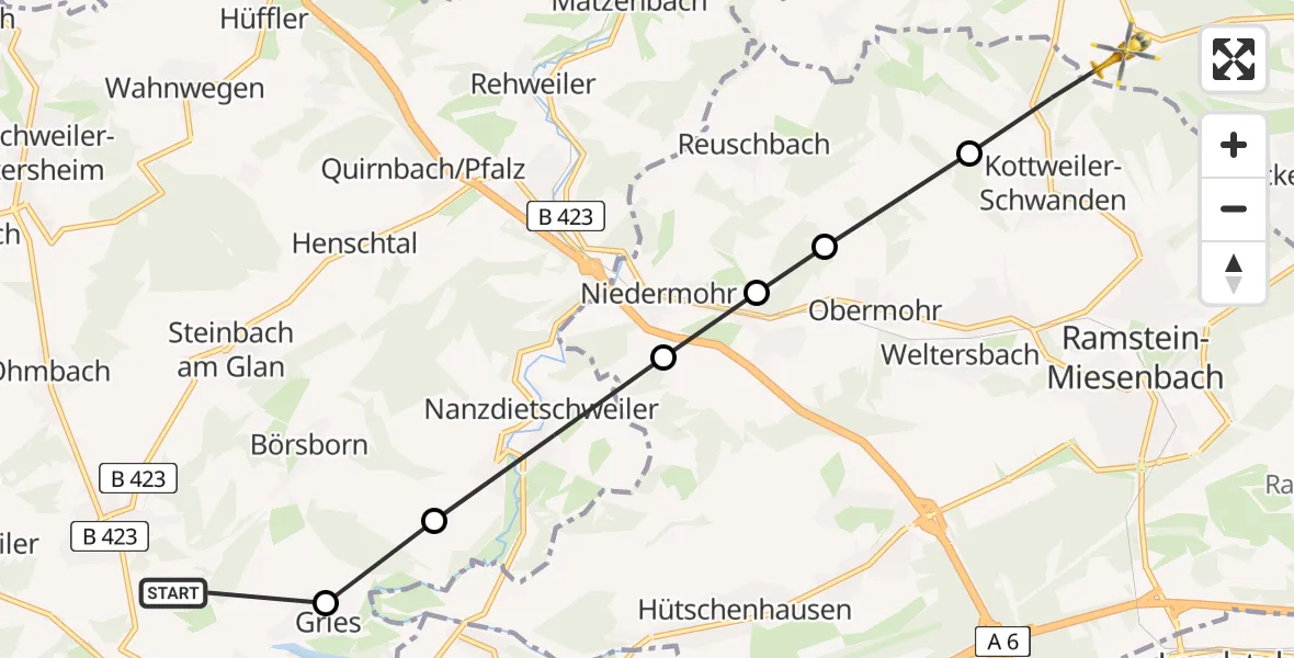Routekaart van de vlucht: Rettungshubschrauber nach Reichenbach-Steegen, Fuchsgrund