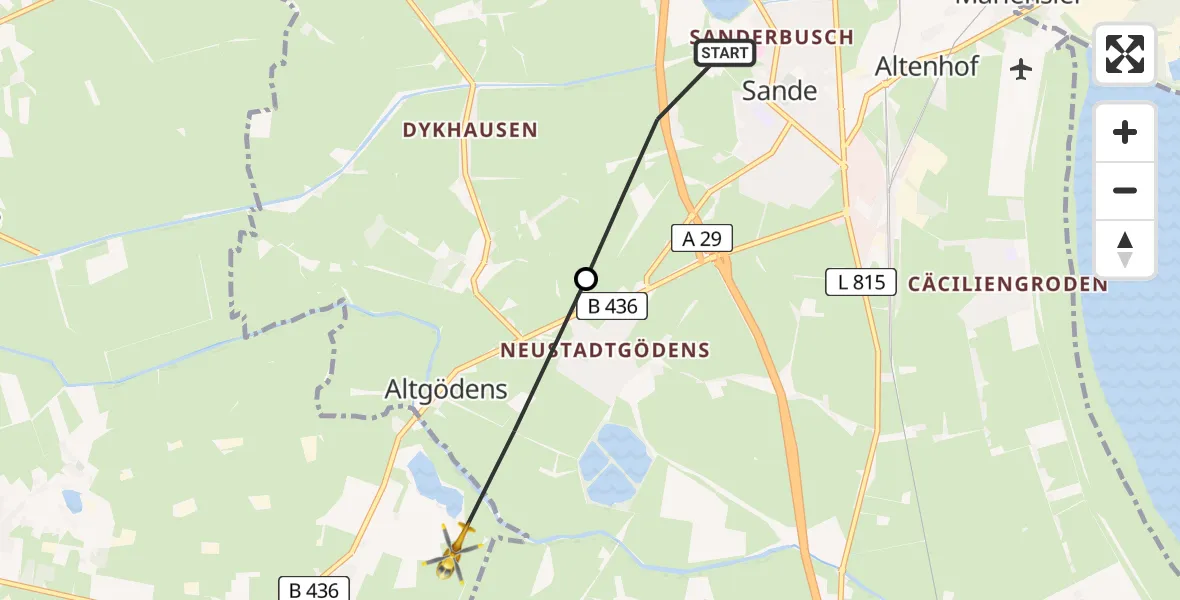 Routekaart van de vlucht: Rettungshubschrauber nach Friedeburg, Am Gut Sanderbusch
