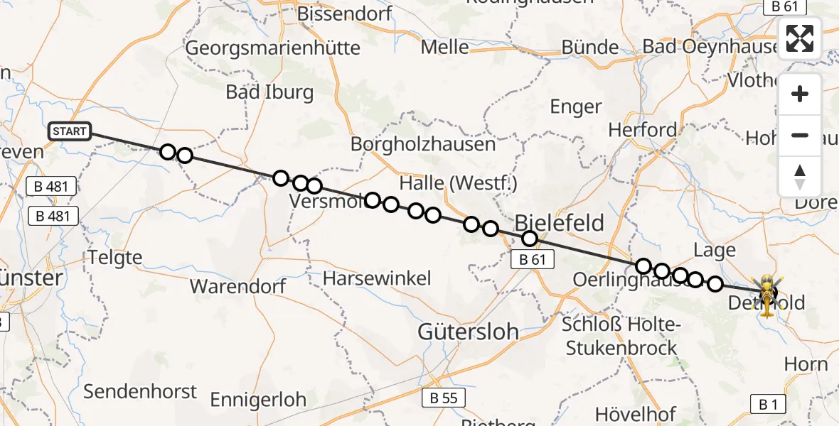 Routekaart van de vlucht: Ambulanzhubschrauber nach Detmold, Hedwigstraße