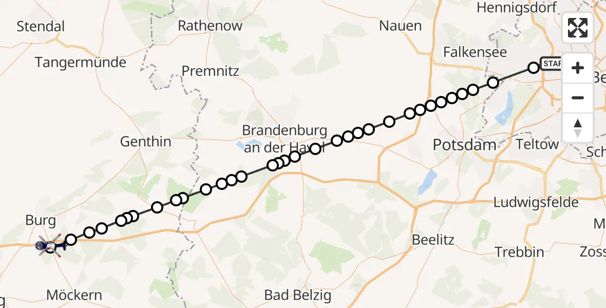 Flugroute Polizeihubschrauber Berlin - Burg, 23 März 2026, 16:07