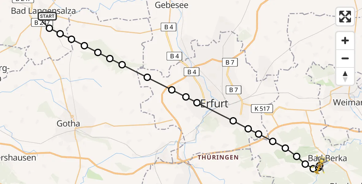 Routekaart van de vlucht: Ambulanzhubschrauber nach Bad Berka Central Hospital